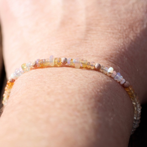 Handmade Natural Fire Opal Bracelet 14k Rose Gold Filled , 7.2" - 7.9" - Picture 10 of 12